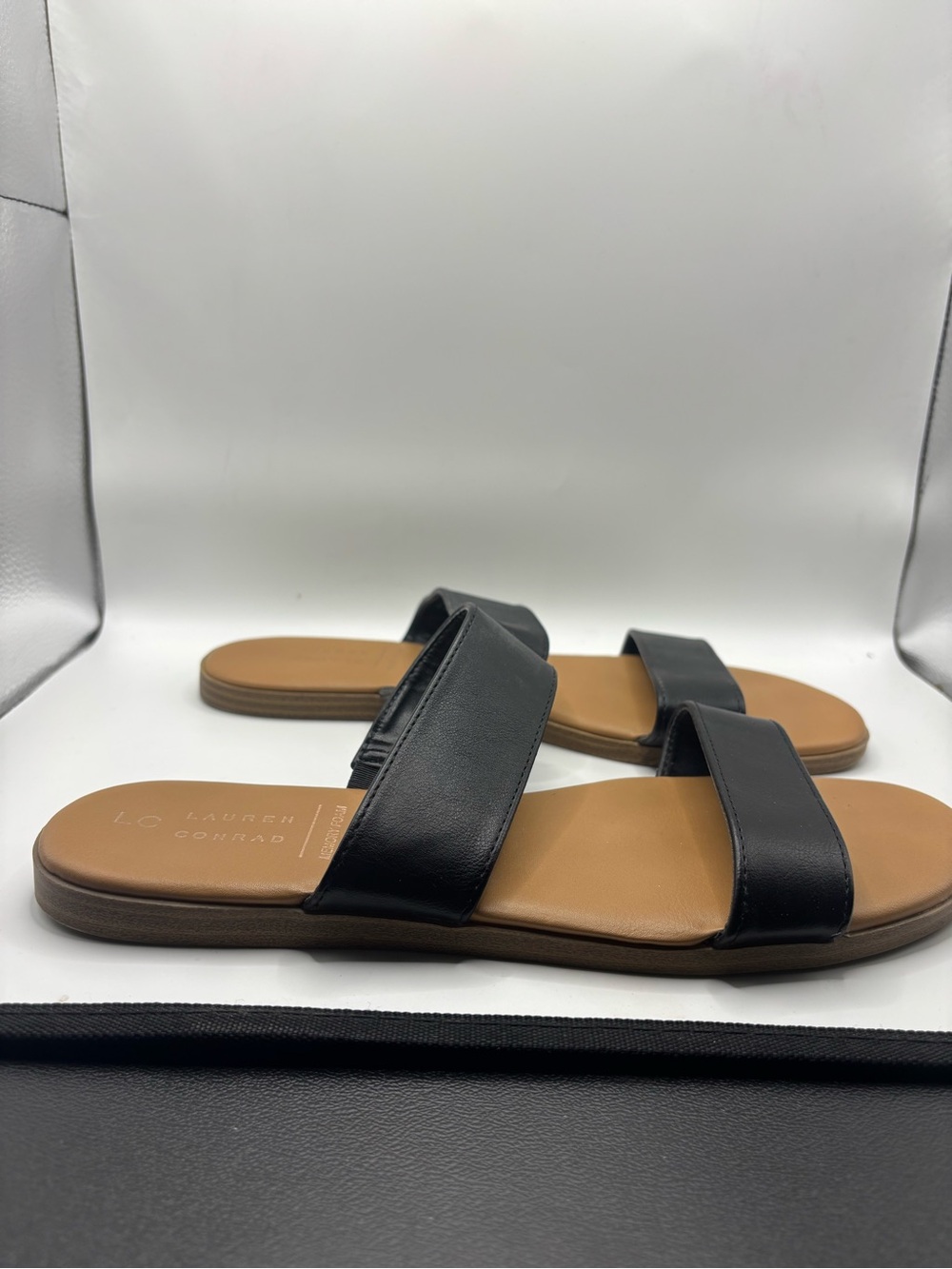 LC Lauren Conrad Black Double-Band Slide Sandals